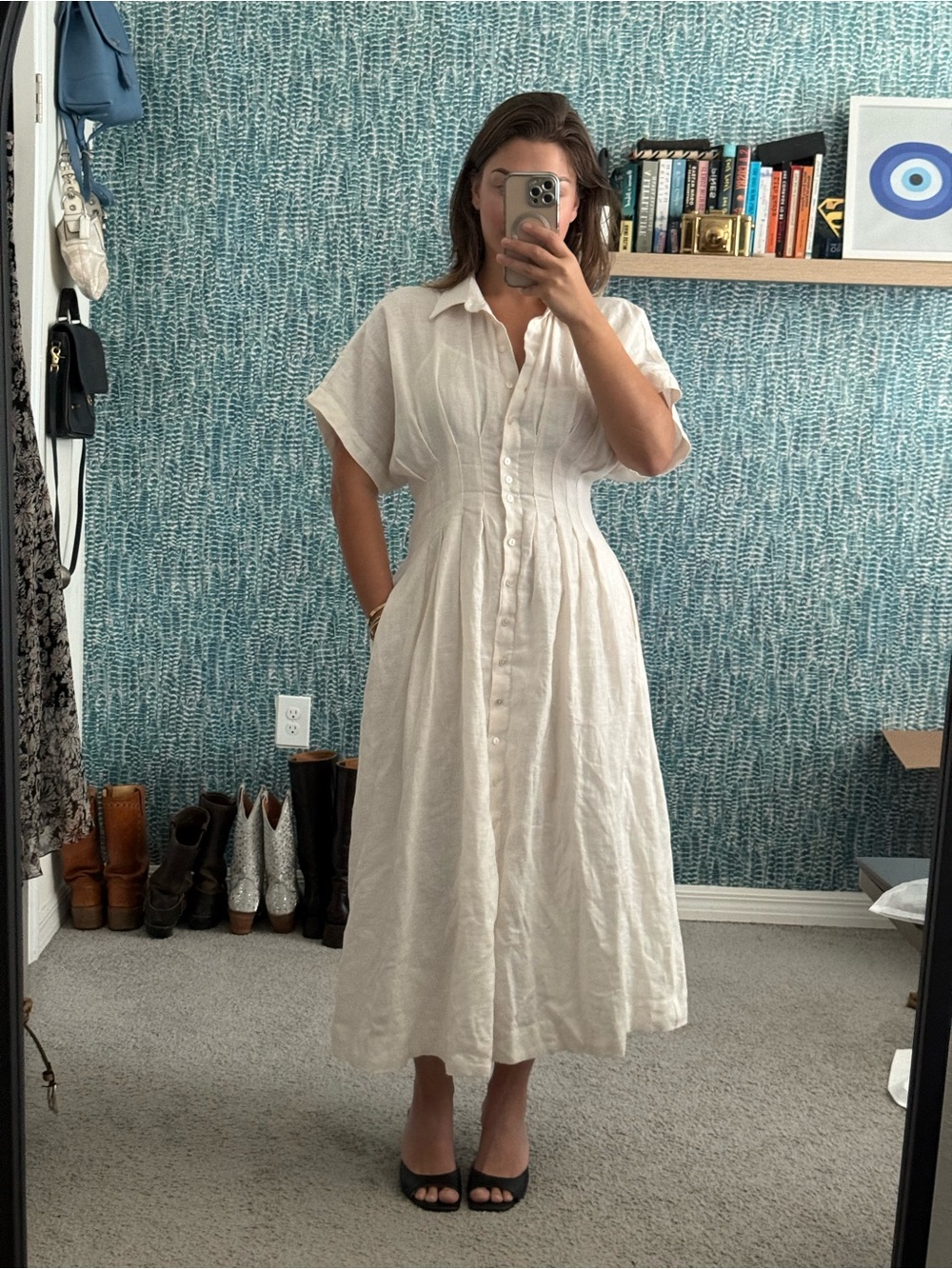Anthropologie Cream Button-Front Maxi Dress - Picture 3 of 6